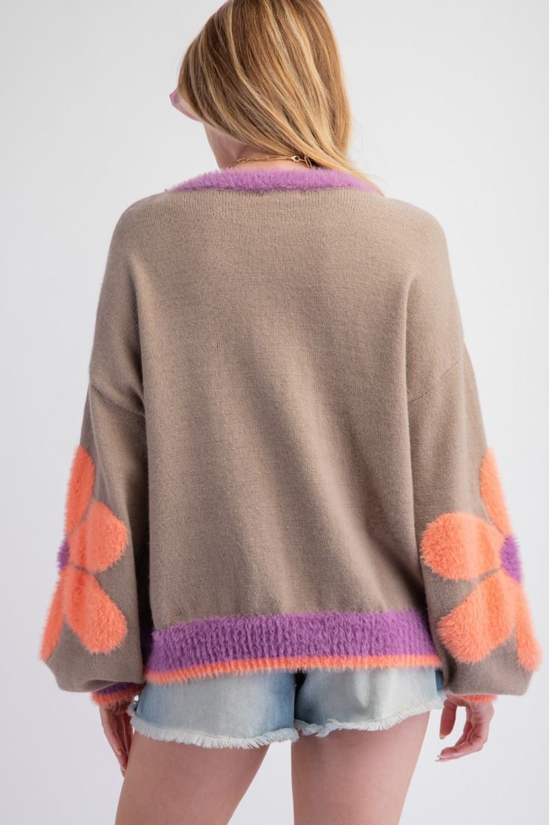 DAISY PATTERN KNIT SWEATER PULLOVER