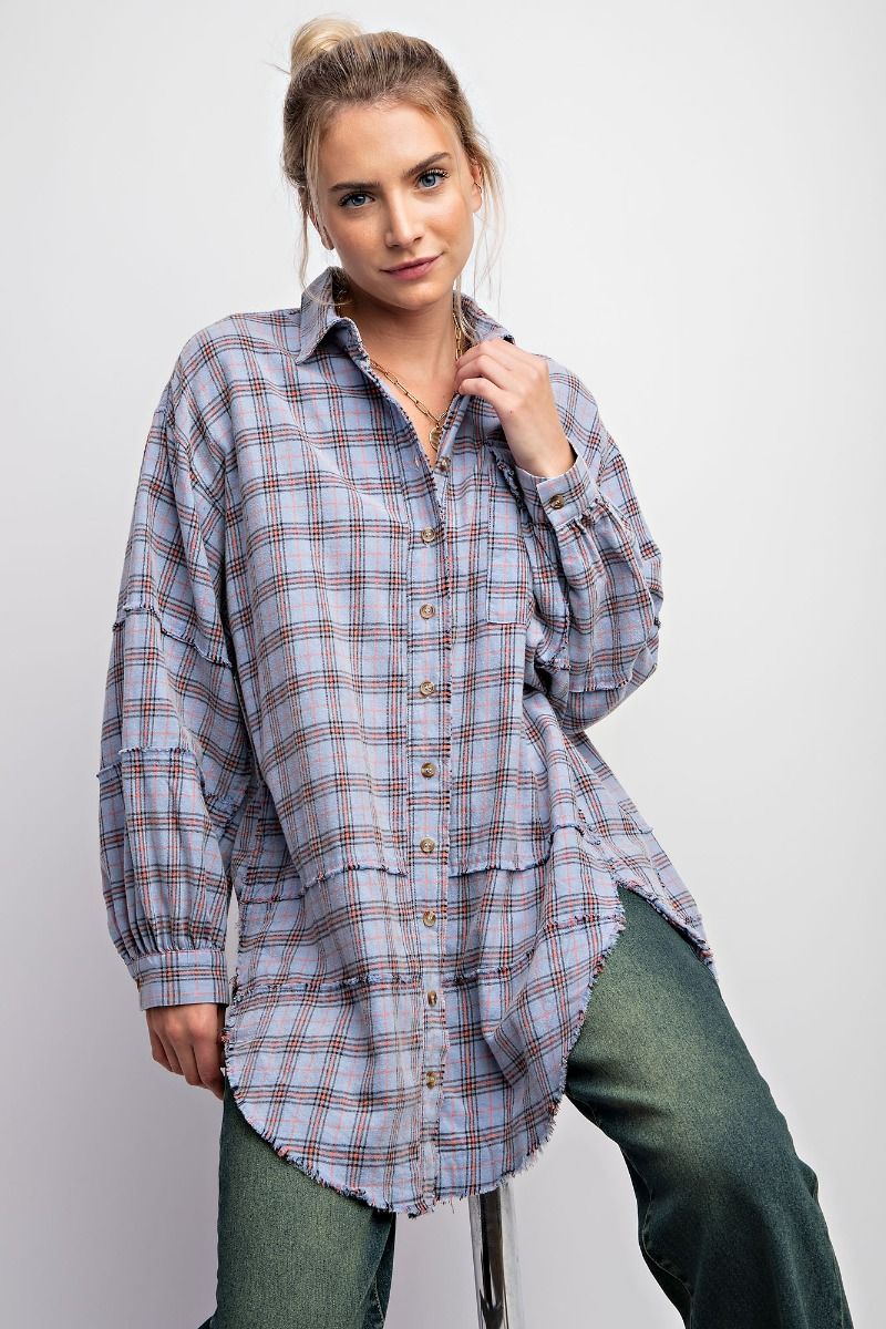 MINERAL WASHED PLAID TOP