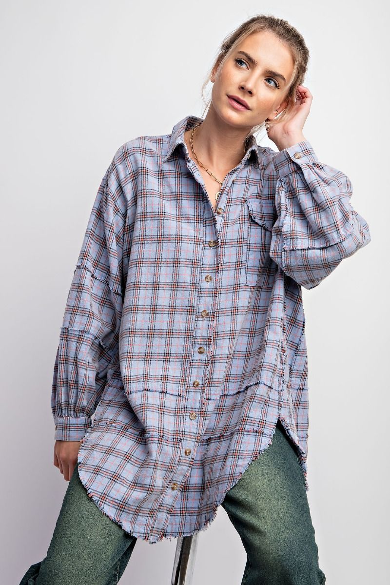 MINERAL WASHED PLAID TOP