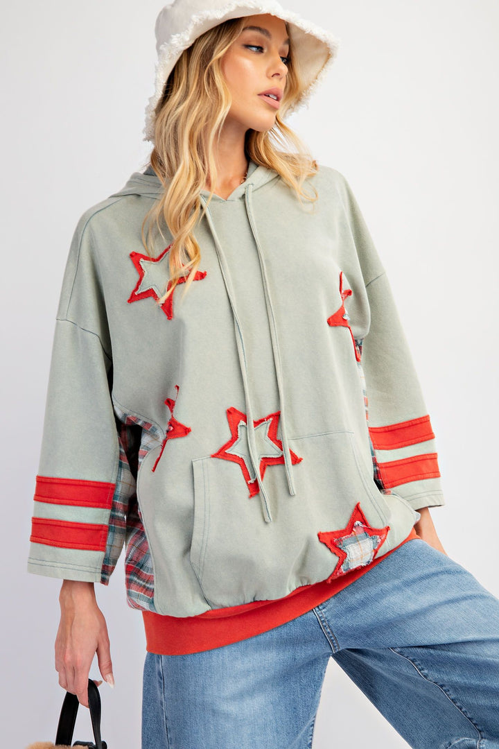 STAR PATCH MINERAL WASHED HOODIE PULLOVER