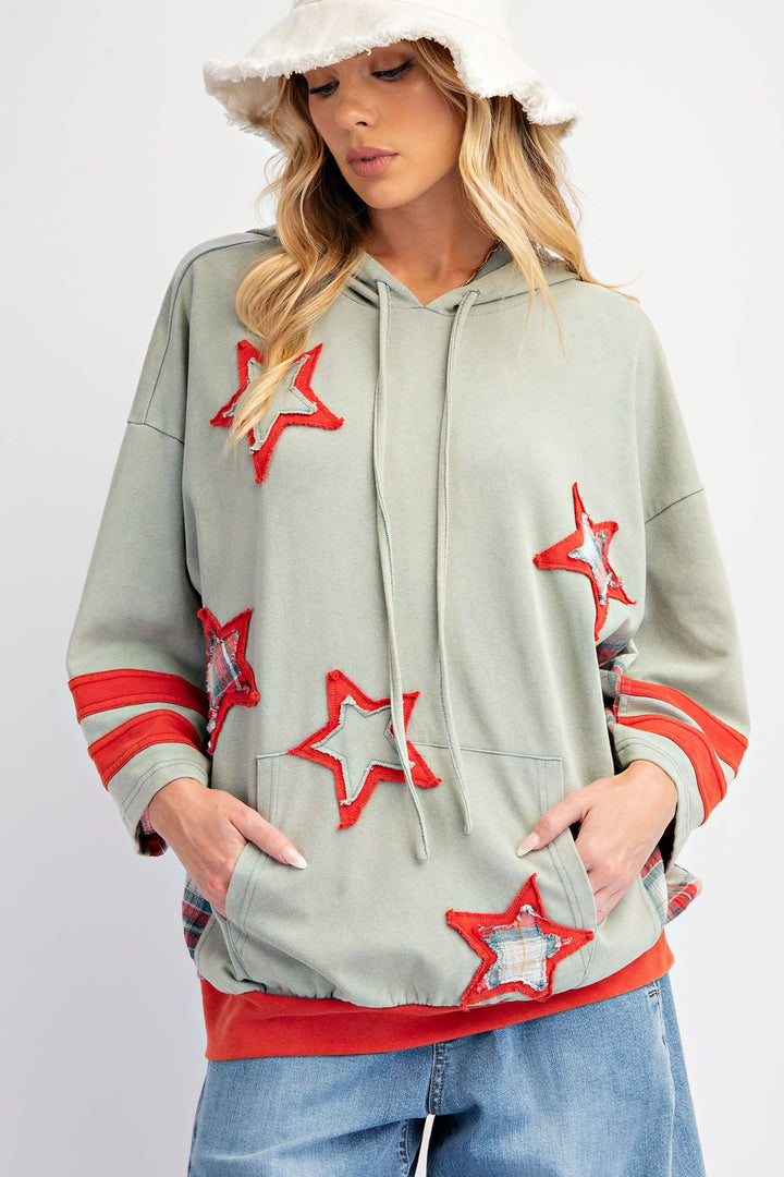 STAR PATCH MINERAL WASHED HOODIE PULLOVER