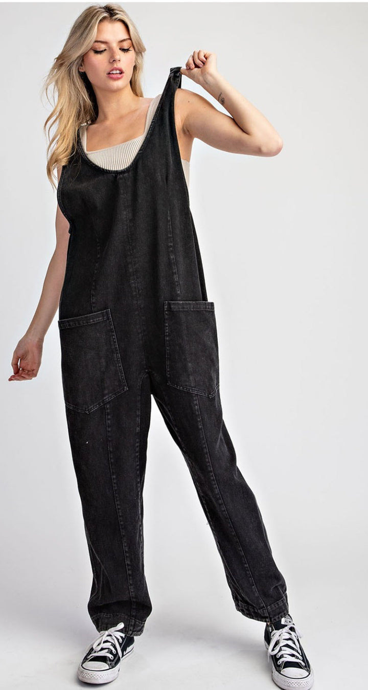 MINERAL WASHED SOLID SCOOP NECK JUMPSUIT