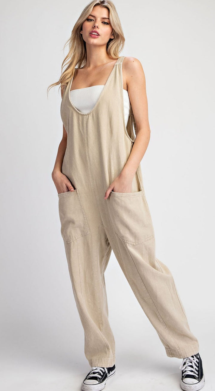 MINERAL WASHED SOLID SCOOP NECK JUMPSUIT