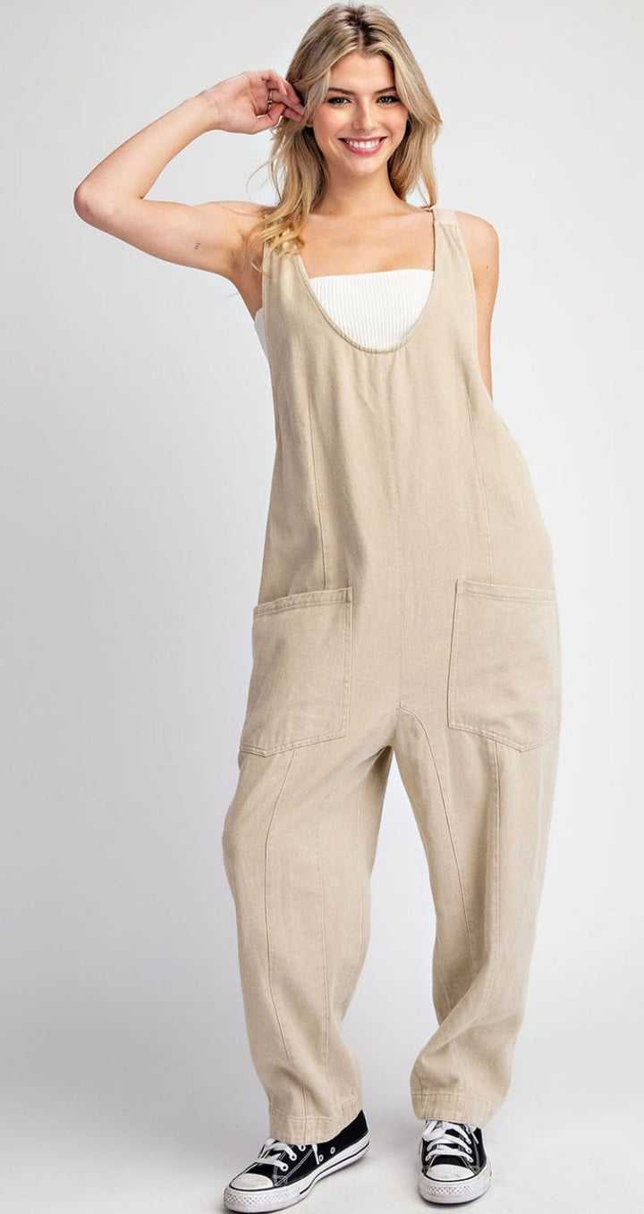 MINERAL WASHED SOLID SCOOP NECK JUMPSUIT