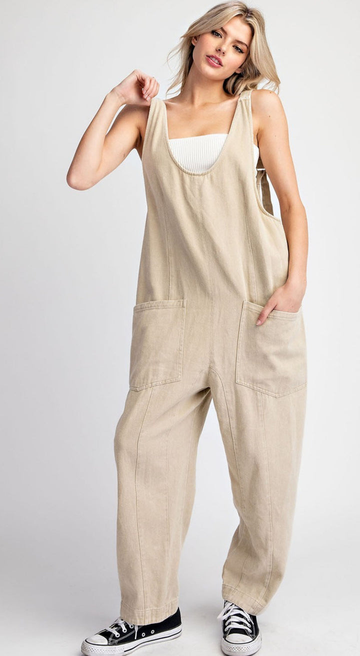 MINERAL WASHED SOLID SCOOP NECK JUMPSUIT