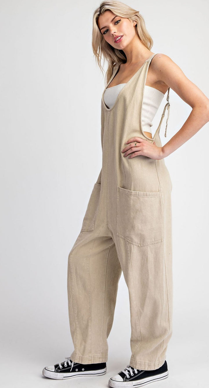 MINERAL WASHED SOLID SCOOP NECK JUMPSUIT