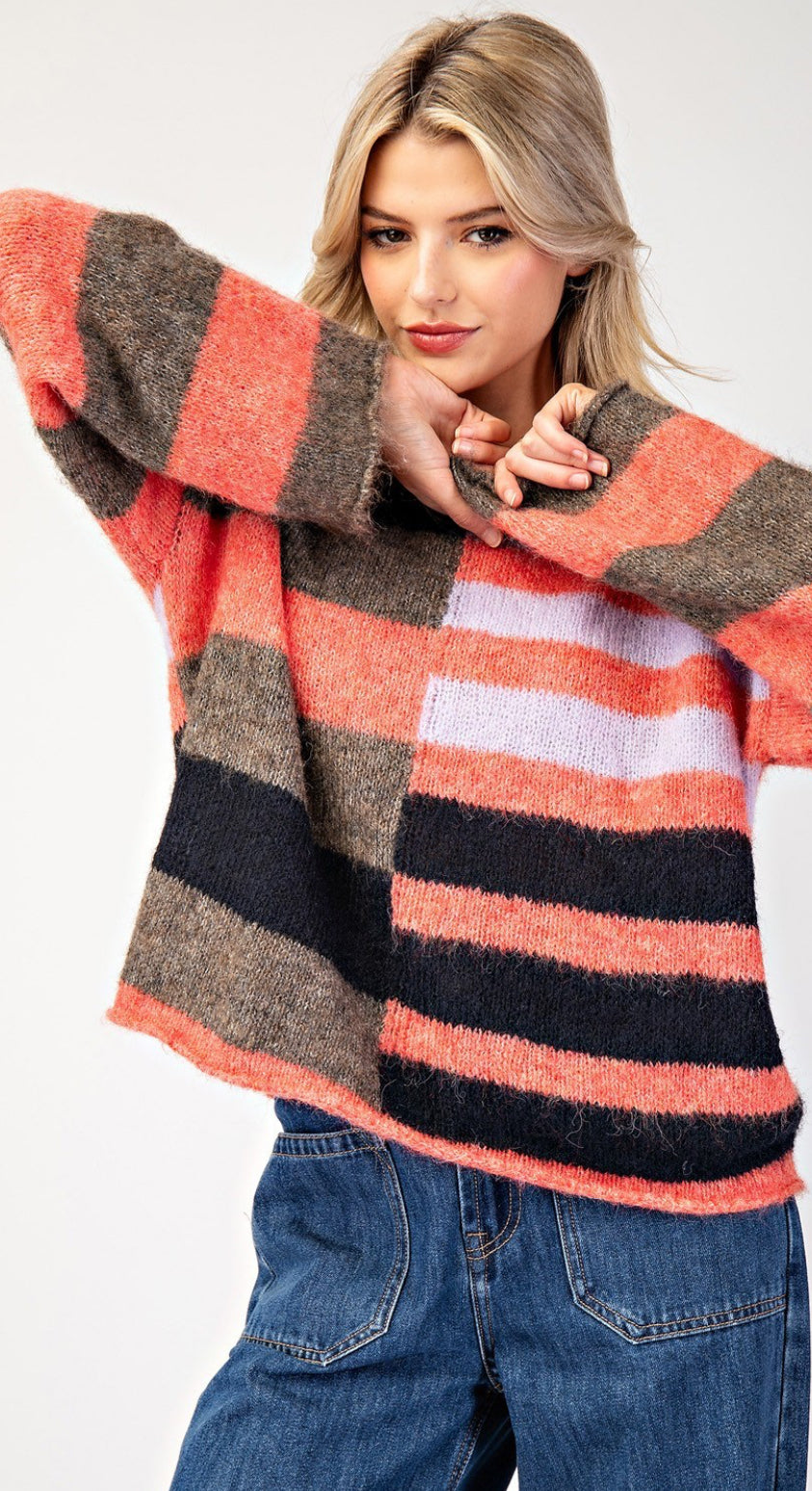 COLOR BLOCK STRIPED SWEATER TOP