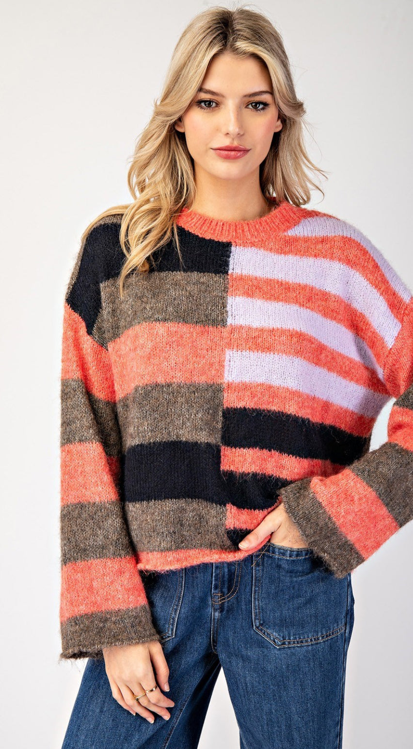 COLOR BLOCK STRIPED SWEATER TOP