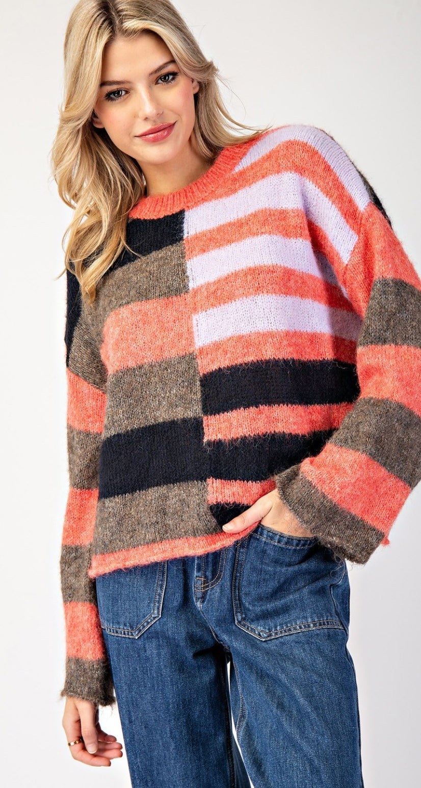 COLOR BLOCK STRIPED SWEATER TOP