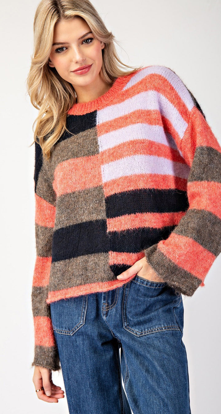 COLOR BLOCK STRIPED SWEATER TOP