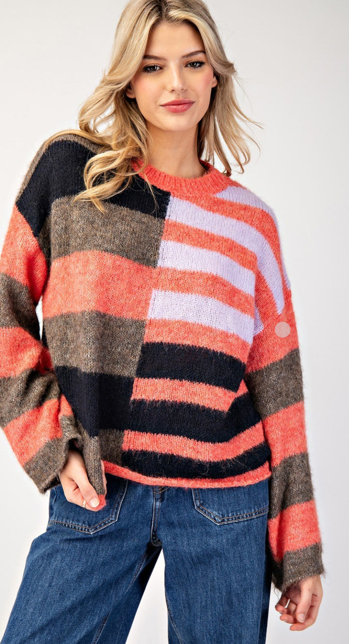 COLOR BLOCK STRIPED SWEATER TOP