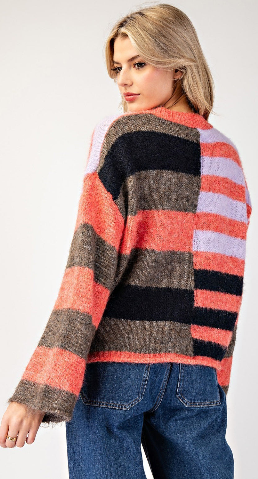 COLOR BLOCK STRIPED SWEATER TOP