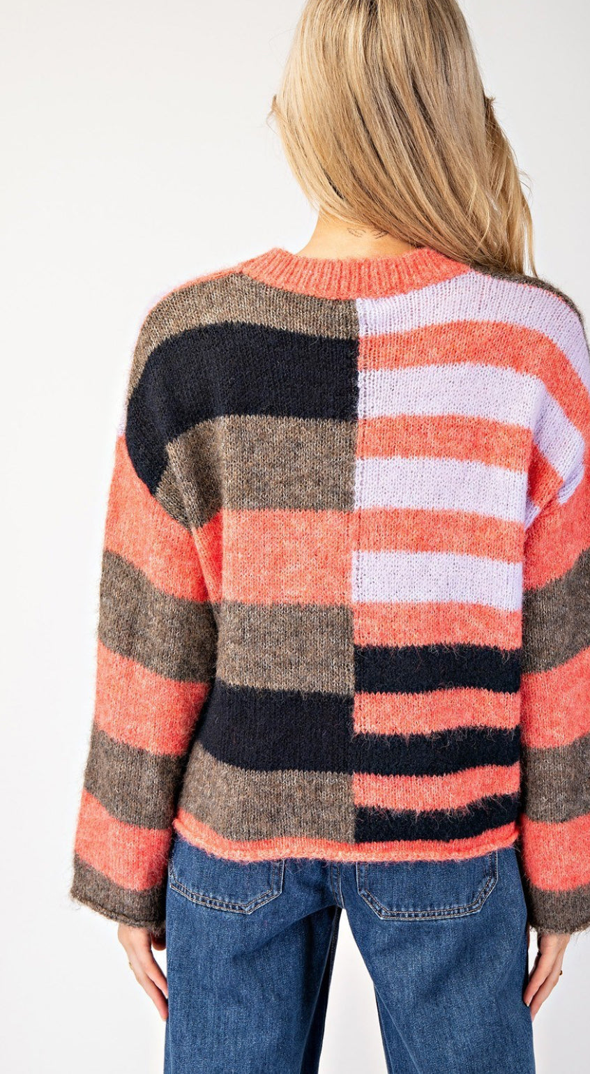 COLOR BLOCK STRIPED SWEATER TOP