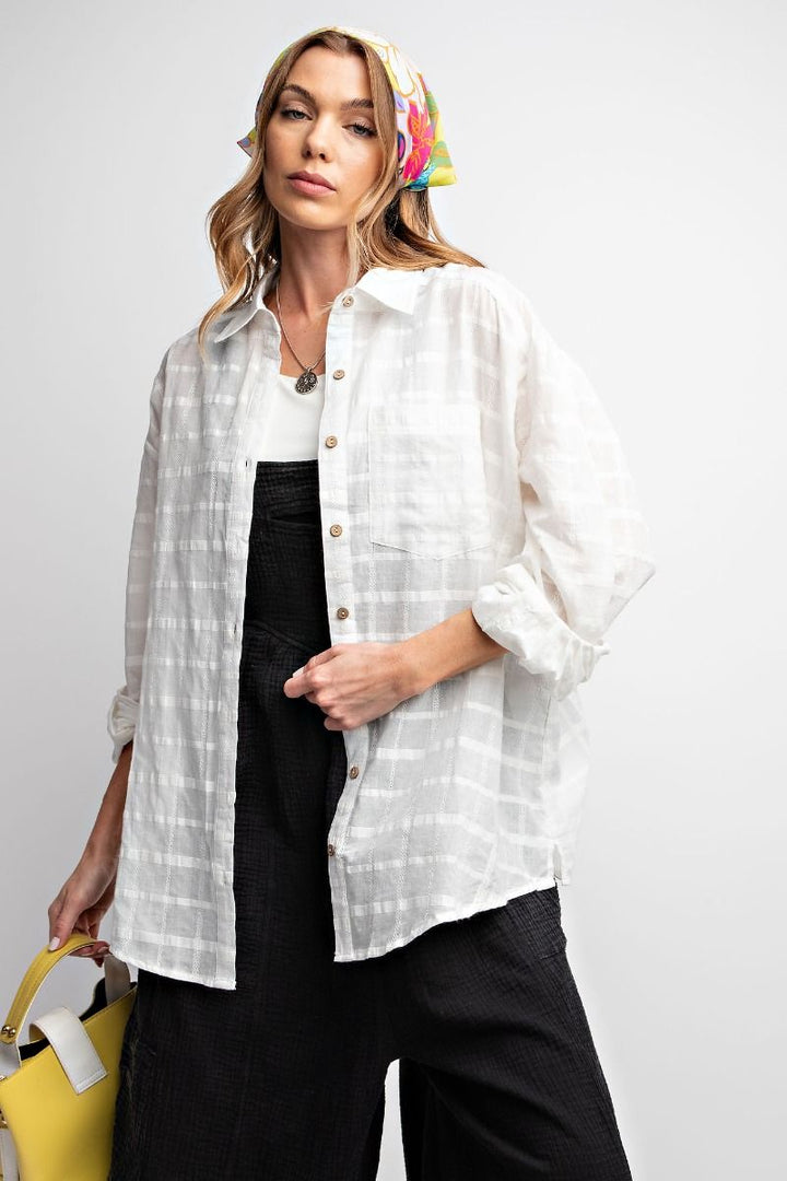 TEXTURED VOILE BUTTON DOWN SHIRT