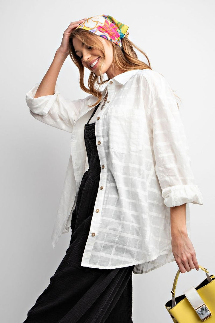 TEXTURED VOILE BUTTON DOWN SHIRT