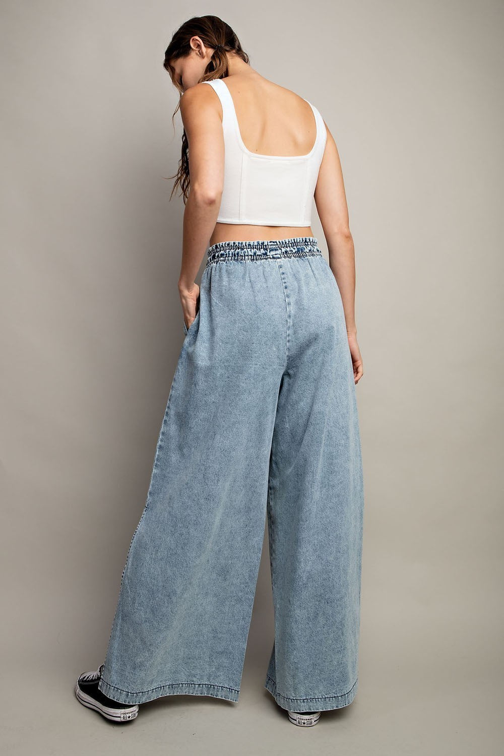 MINERAL WASHED WIDE LEG PANTS