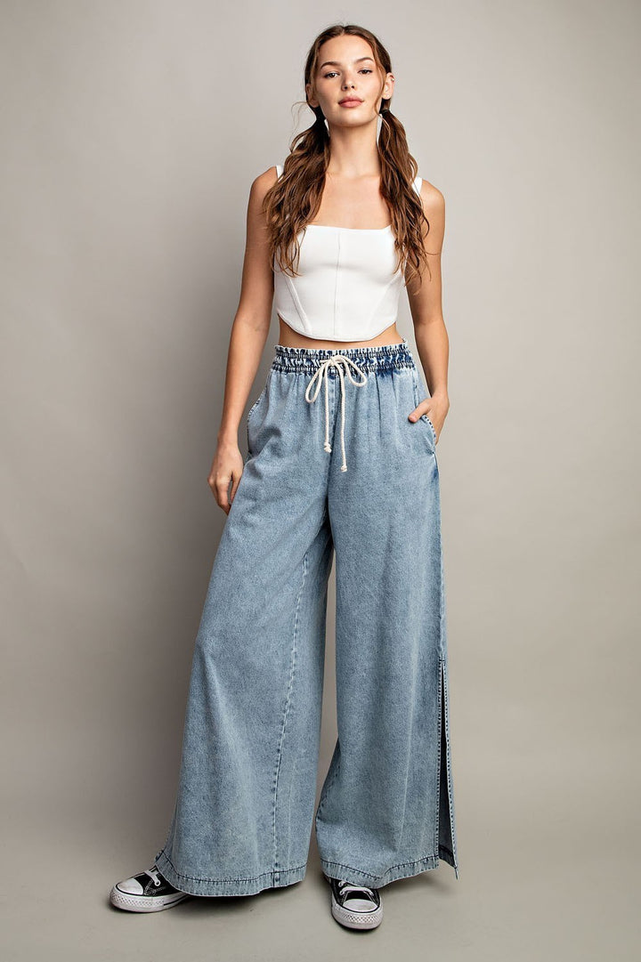 MINERAL WASHED WIDE LEG PANTS