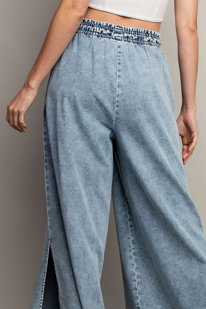 MINERAL WASHED WIDE LEG PANTS