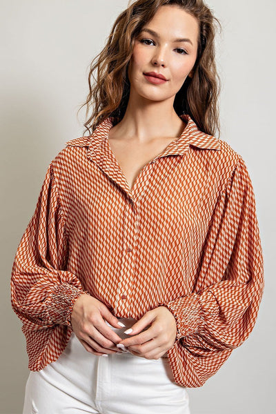 PRINTED BUBBLE SLEEVE TOP