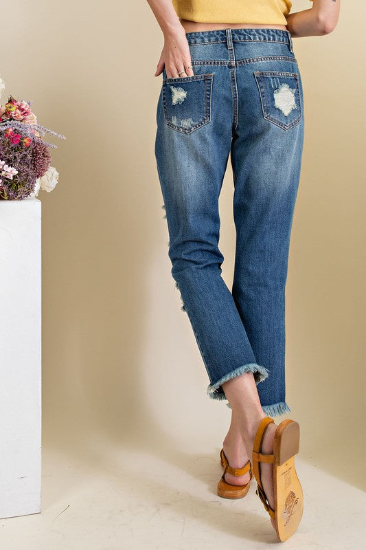 DISTRESSED WASHED DENIM PANTS