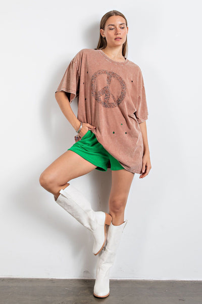 PEACE SIGN PRINTED WASHED TEE